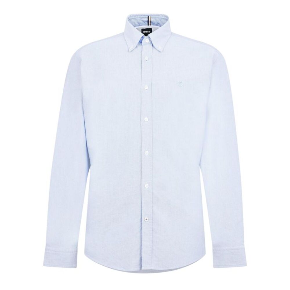 Boss Mens Liam Patterned Collared Long-Sleeved Button-Down Shirt / Pastel Blue